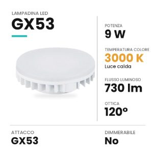 Lampadina led gx53 a disco 9w 3000k bianca