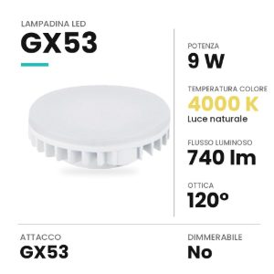 Lampadina led gx53 a disco 9w 4000k bianca
