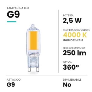Lampadina led g9 a capsula in vetro 2,5w 4000k trasparente