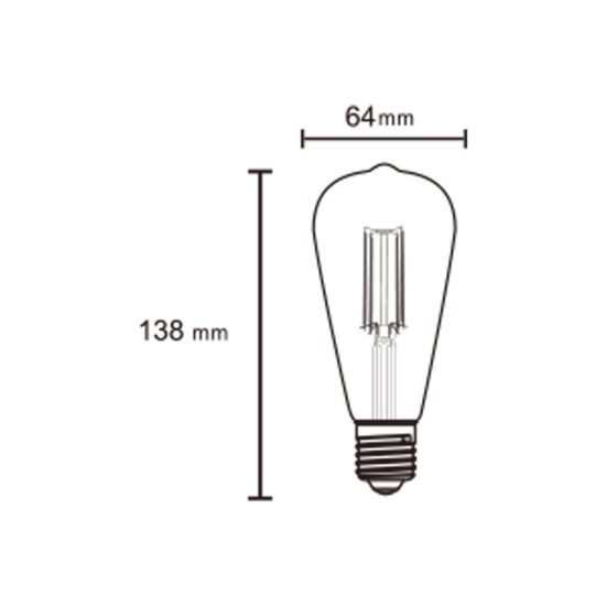Lampadina led e27 edison st64 vintage a filamento 6,5w 2200k ambrata