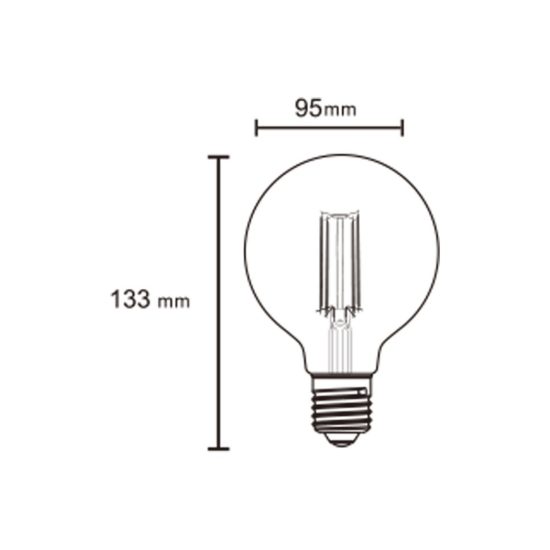 Lampadina led e27 a globo 9,5cm vintage a filamento 6,5w 2200k ambrata