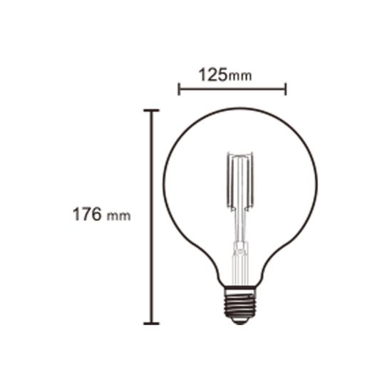 Lampadina led e27 a globo 12,5cm vintage a filamento 6,5w 2200k ambrata