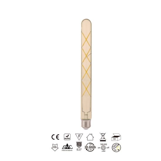 Lampadina led e27 tubolare 30cm vintage a filamento 7w 2400k ambrata