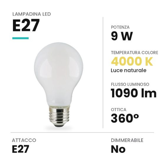 Lampadina led e27 a goccia opale 9w 4000k bianca
