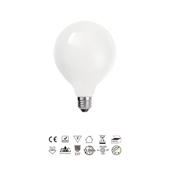 Lampadina led e27 a globo 9,5cm opale 6,5w 3000k bianca