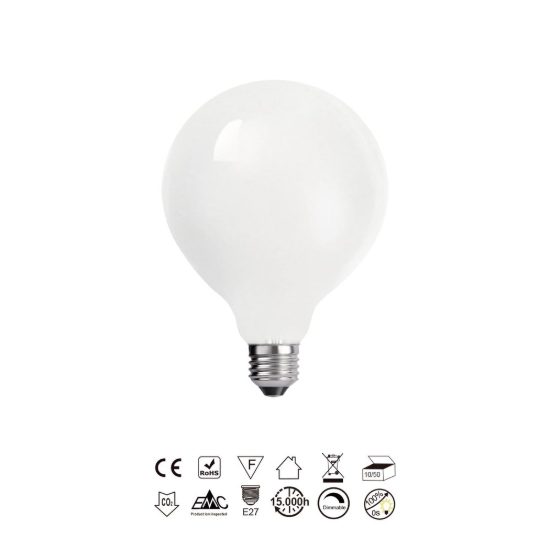 Lampadina led e27 a globo 9,5cm opale 8w 3000k dimmerabile bianca