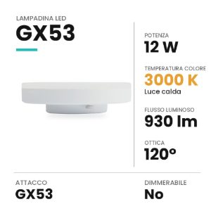 Lampadina led gx53 a disco 12w 3000k bianca