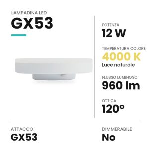 Lampadina led gx53 a disco 12w 4000k bianca