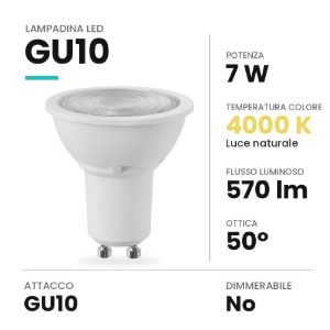 Lampadina led gu10 spot 7w 4000k bianca