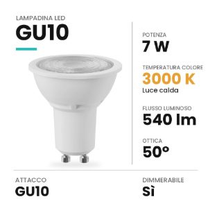 Lampadina led gu10 spot 7w 3000k dimmerabile bianca
