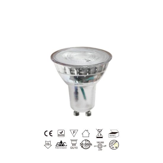 Lampadina led gu10 spot in vetro 2,4w 3000k dimmerabile trasparente