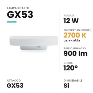 Lampadina led gx53 a disco 12w 2700k dimmerabile bianca