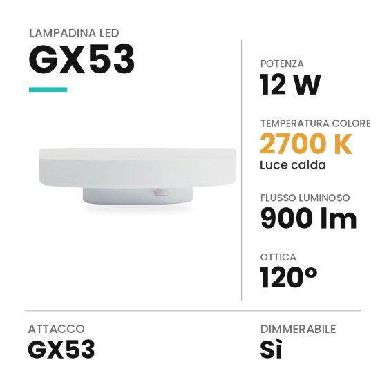 Lampadina led gx53 a disco 12w 2700k dimmerabile bianca