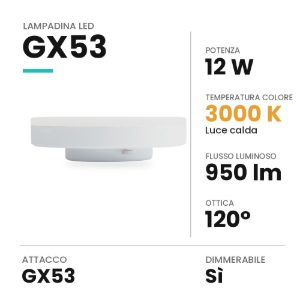 Lampadina led gx53 a disco 12w 3000k dimmerabile bianca