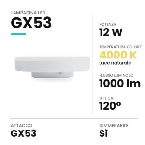Lampadina led gx53 a disco 12w 4000k dimmerabile bianca