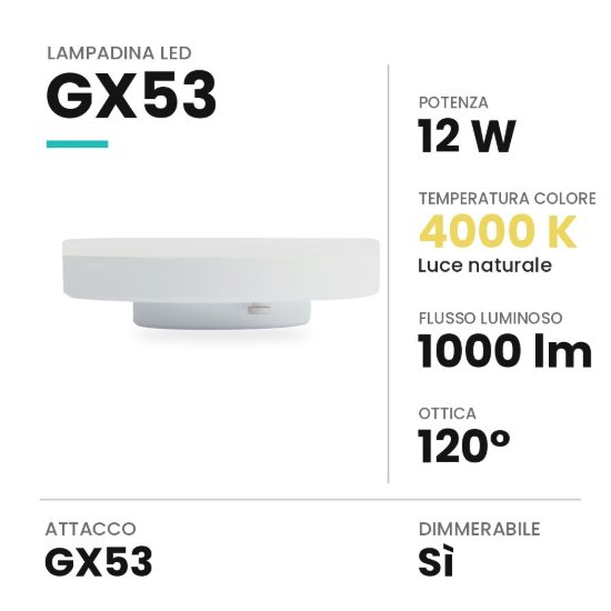 Lampadina led gx53 a disco 12w 4000k dimmerabile bianca