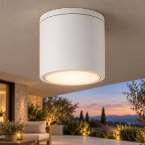 Faretto da esterno soffitto ip54 gu10 9cm moderno bianco tondo