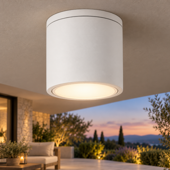Faretto da esterno soffitto ip54 gu10 9cm moderno bianco tondo