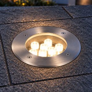 Faretto da incasso da esterno pavimento carrabile led 8w 3000k ip65 16cm rotondo nichel opaco