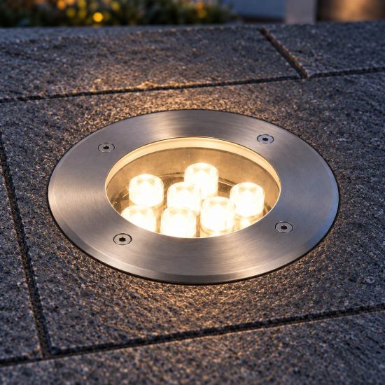 Faretto da incasso da esterno pavimento carrabile led 8w 3000k ip65 16cm rotondo nichel opaco