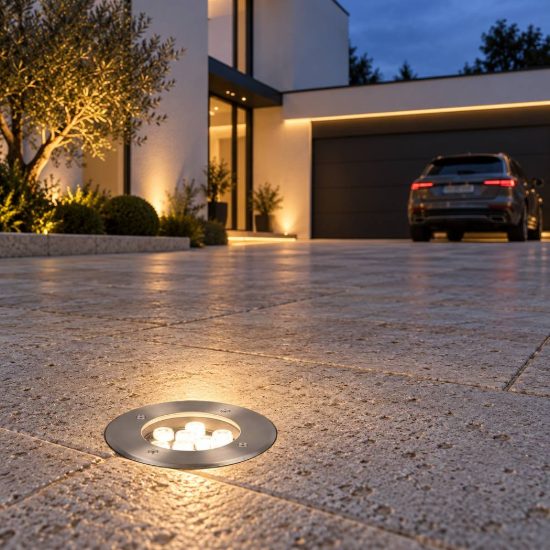 Faretto da incasso da esterno pavimento carrabile led 8w 3000k ip65 16cm rotondo nichel opaco