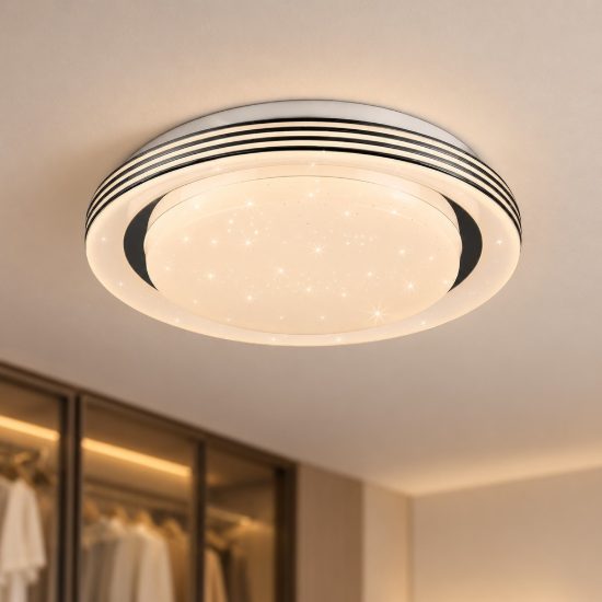 Plafoniera led 10,5w cct 3000k 6000k con telecomando bianca cromo effetto cielo stellato