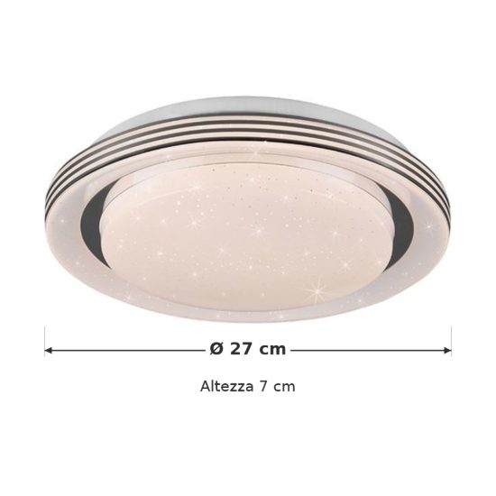 Plafoniera led 10,5w cct 3000k 6000k con telecomando bianca cromo effetto cielo stellato