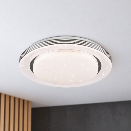 Plafoniera led 22,5w cct 3000k 6000k con telecomando bianca cromo effetto cielo stellato