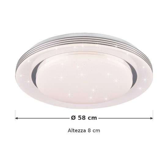 Plafoniera led 22,5w cct 3000k 6000k con telecomando bianca cromo effetto cielo stellato