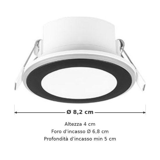Faretto da incasso per cartongesso per cucina led 5w 3000k tripla accensione rotondo nero opaco