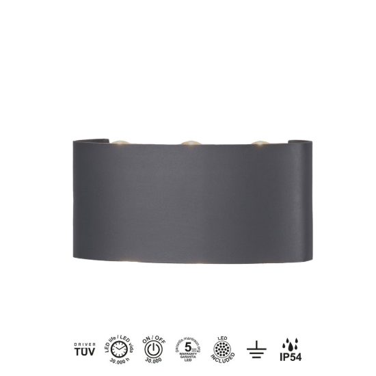 Appliqueper esterno led 6w 3000k ip54 17cm grigio scuro