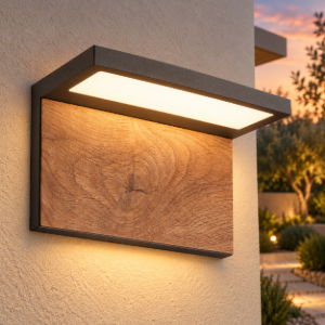 Applique per esterno led 13w 3000k ip65 grigio scuro effetto legno