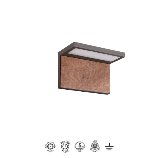 Applique per esterno led 13w 3000k ip65 grigio scuro effetto legno