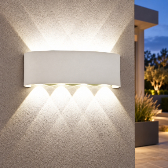 Applique da esterno led 8w 3000k ip54 22cm moderna bianco sabbiato vetro