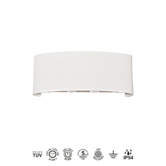 Applique da esterno led 8w 3000k ip54 22cm moderna bianco sabbiato vetro