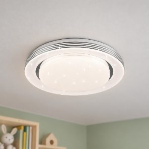 Plafoniera led 18w cct 3000k 6000k con telecomando bianca cromo effetto cielo stellato