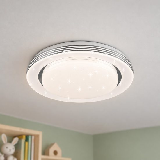 Plafoniera led 18w cct 3000k 6000k con telecomando bianca cromo effetto cielo stellato