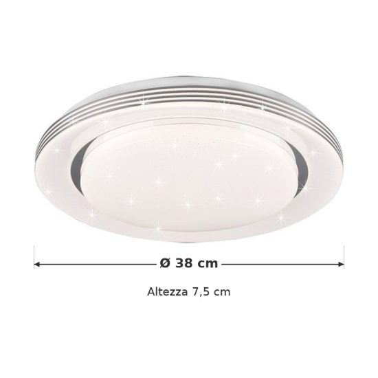 Plafoniera led 18w cct 3000k 6000k con telecomando bianca cromo effetto cielo stellato