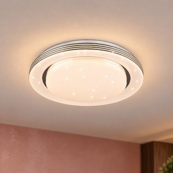 Plafoniera led 21w cct 3000k 6000k con telecomando bianca cromo effetto cielo stellato