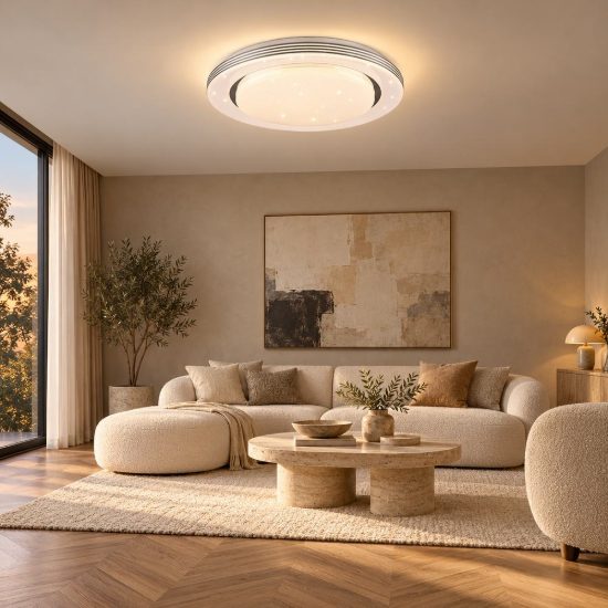 Plafoniera led 21w cct 3000k 6000k con telecomando bianca cromo effetto cielo stellato