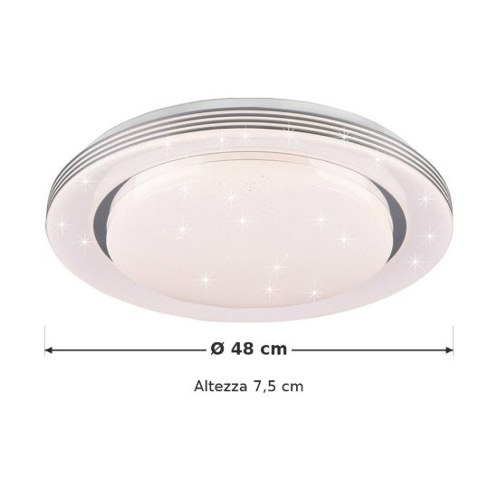 Plafoniera led 21w cct 3000k 6000k con telecomando bianca cromo effetto cielo stellato