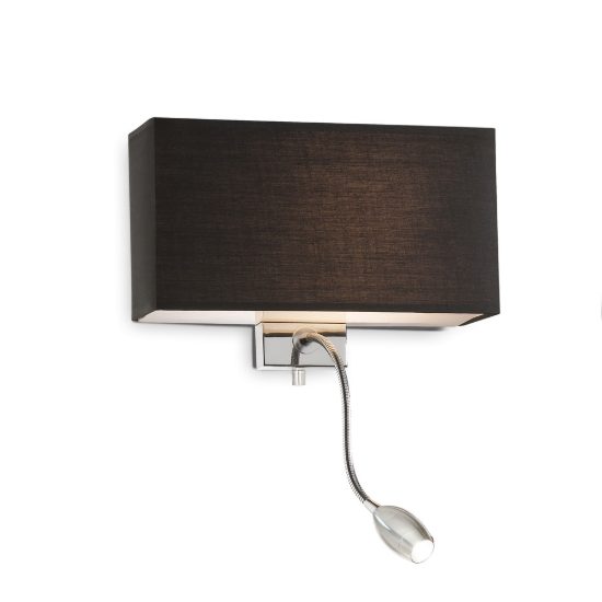 Ideal lux hotel applique con paralume e faretto led 1,5w per comodino moderna nera e cromo