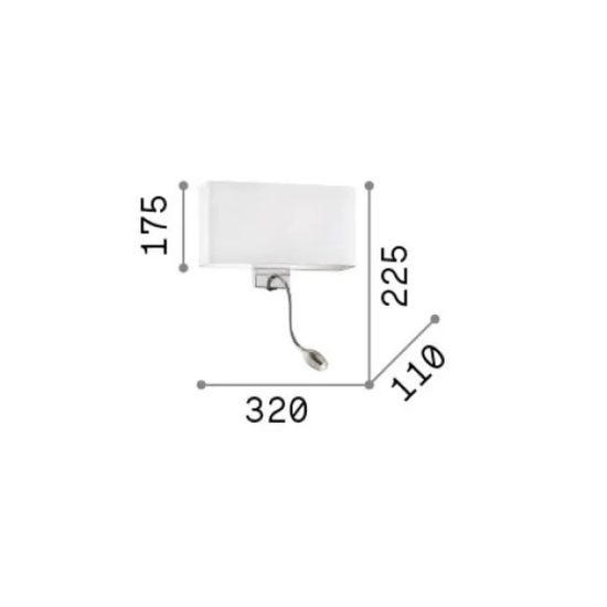 Ideal lux hotel applique con paralume e faretto led 1,5w per comodino moderna nera e cromo