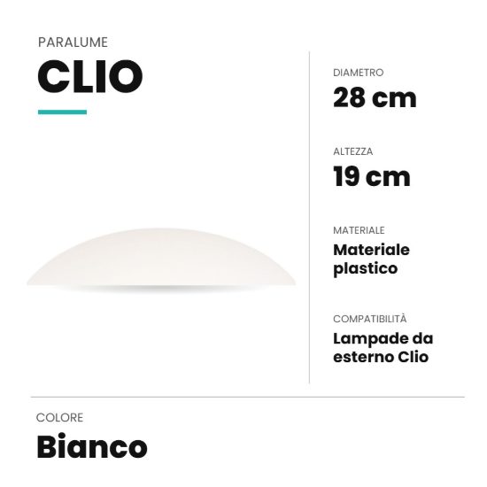 Ideal lux clio paralume in materiale plastico 28x19cm per lampade da esterno bianco
