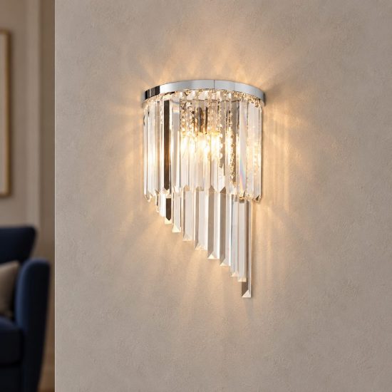 Ideal lux carlton applique 3 luci e14 30cm per soggiorno classica cromo con pendenti