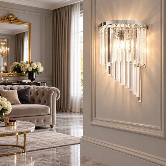 Ideal lux carlton applique 3 luci e14 30cm per soggiorno classica cromo con pendenti
