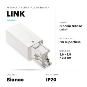 Ideal lux link testata di alimentazione destra per binario trifase da superficie on-off bianca