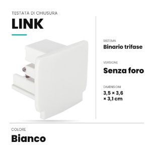 Ideal lux link testata di chiusura senza foro per binario trifase bianca