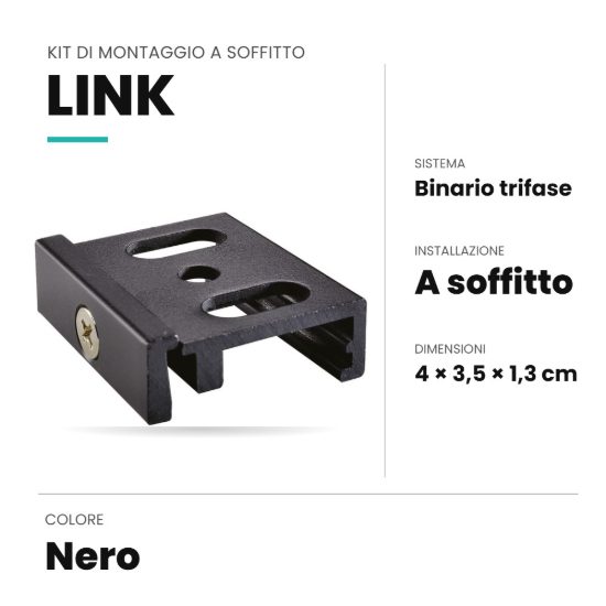 Ideal lux link kit di montaggio a soffitto per binario trifase nero