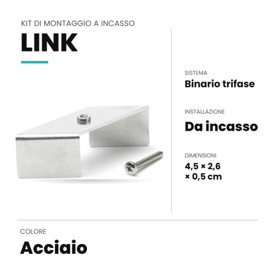 Ideal lux link kit di montaggio a incasso per binario trifase acciaio